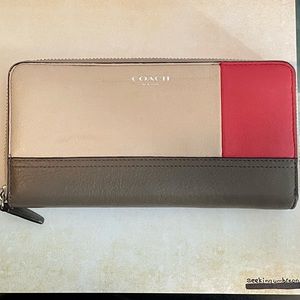 Coach | Large Wallet | Tri-Color (Tan & Brown with a nice POP of Red!)